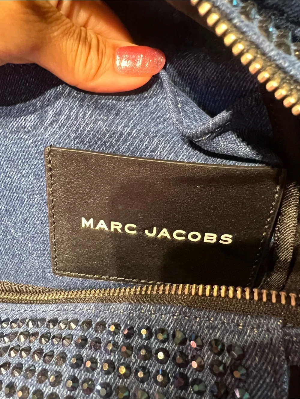 Marc Jacobs Denim Mini Tote with Black Crystal Studs - Blue